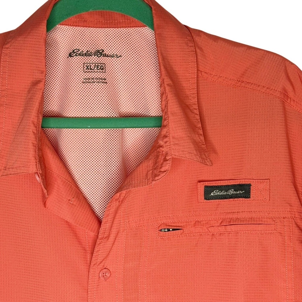 Eddie Bauer Mens XL Short Sleeve Fishing Shirt Coral Orange Vented Back